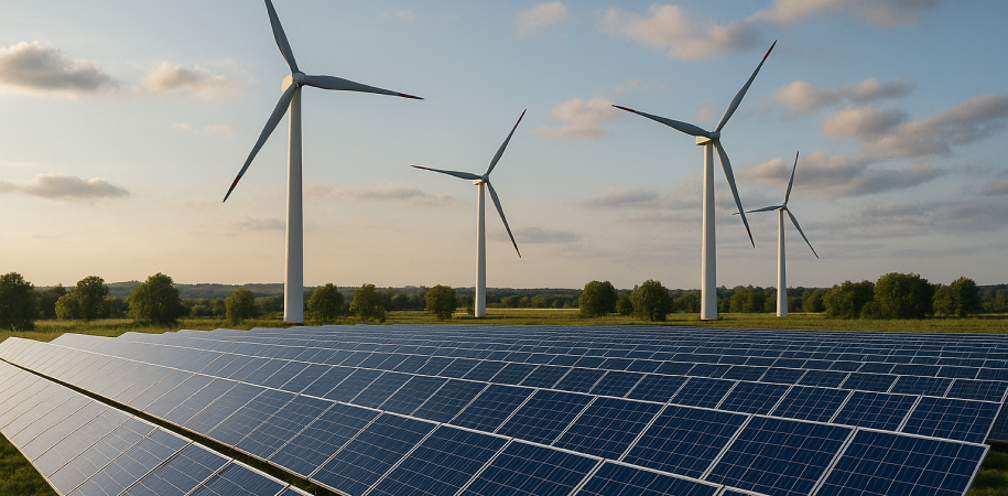 parc éolien et panneaux solaires