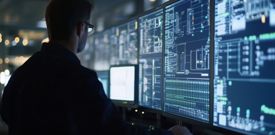 ingénieur travaillant sur un systeme scada avec protocole iec 61850