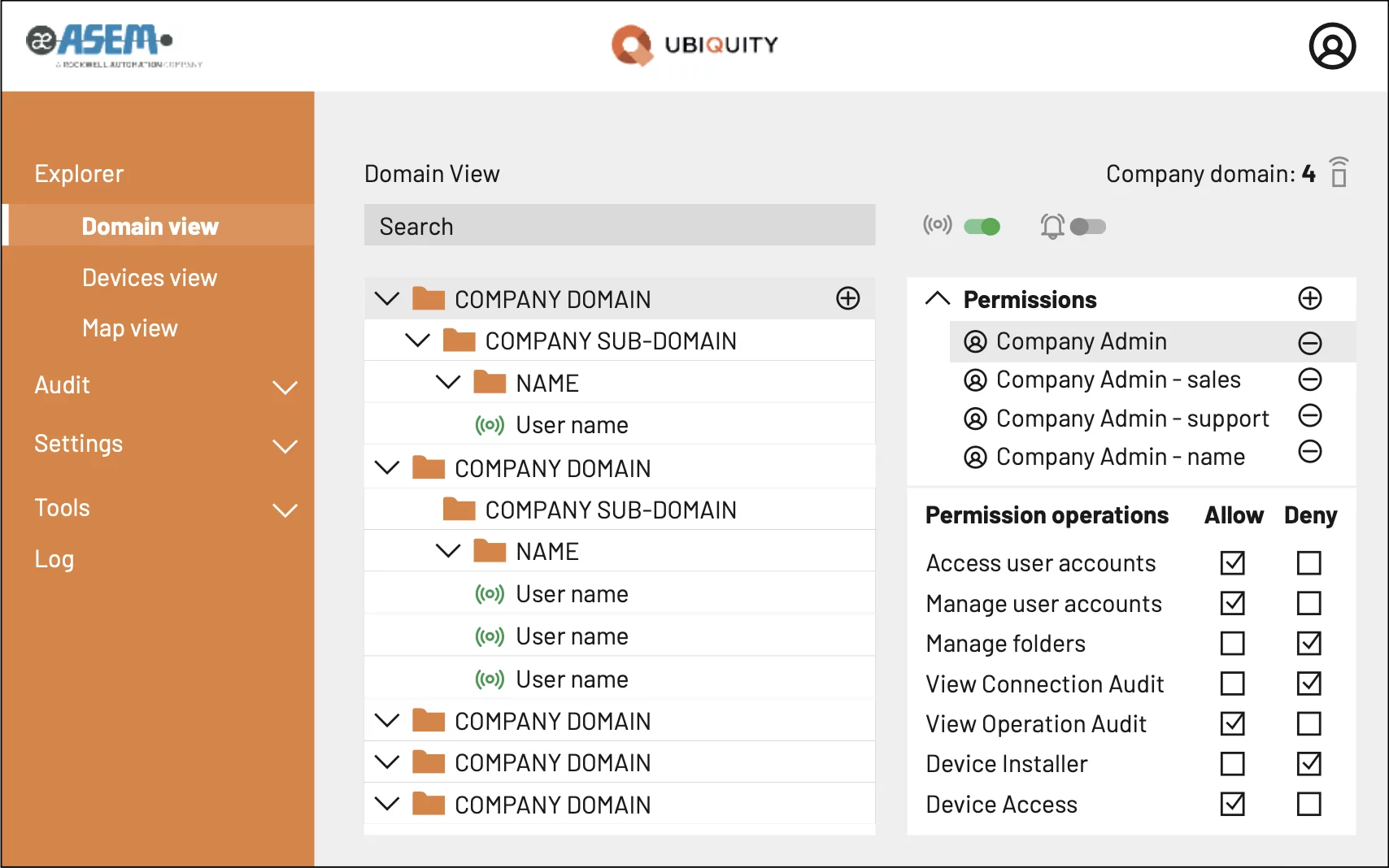 Tableau de bord du logiciel VPN Ubiquity de Asem